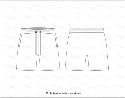 Men's Shorts fashion flat technical drawing template. Short Pants, fashion flat  sketch, front and back view, white. Stock Vector | Adobe Stock